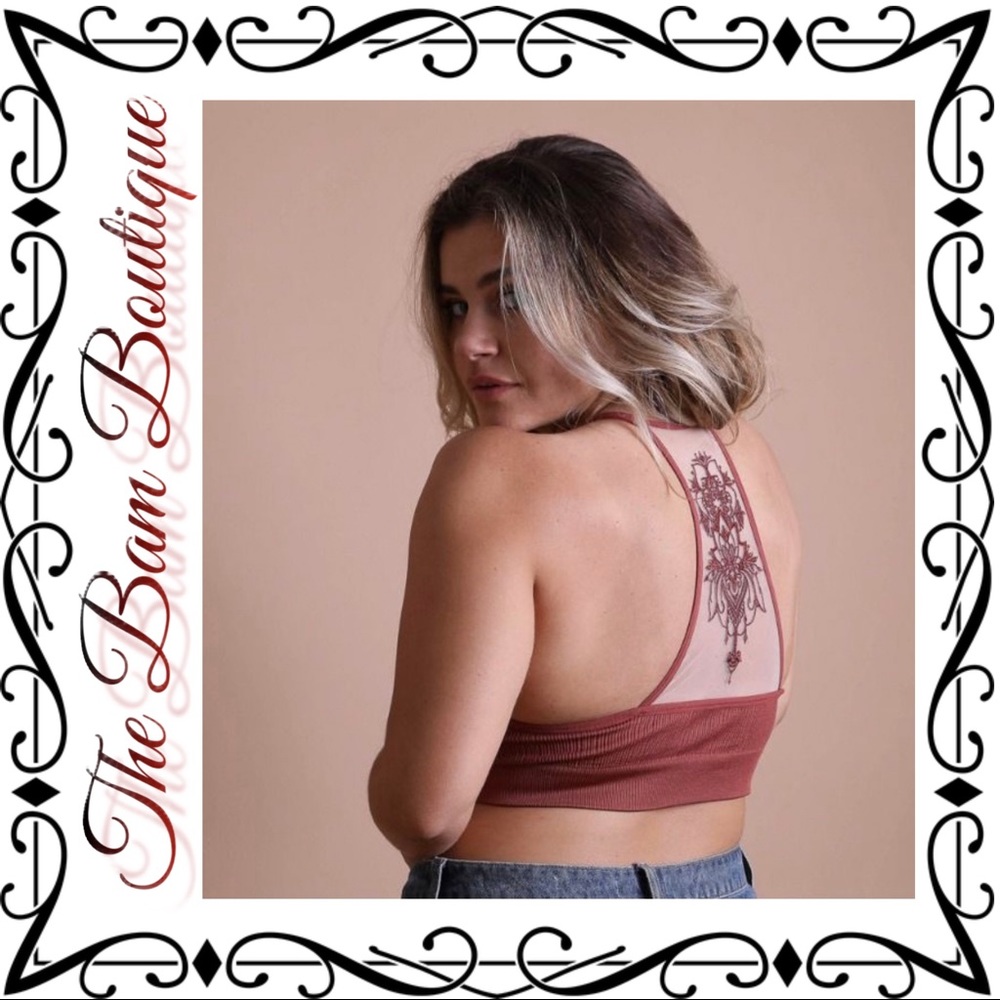 Plus Size Tattoo Mesh Racerback Bralette